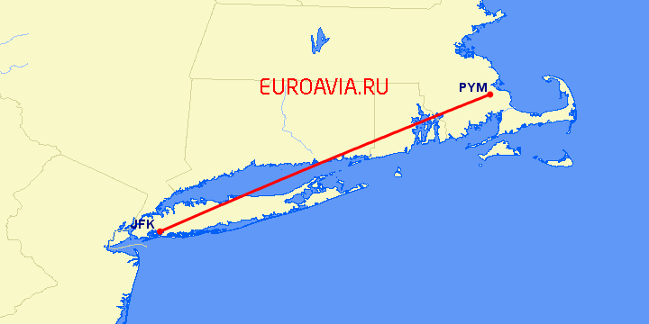 перелет Plymouth — Нью Йорк на карте