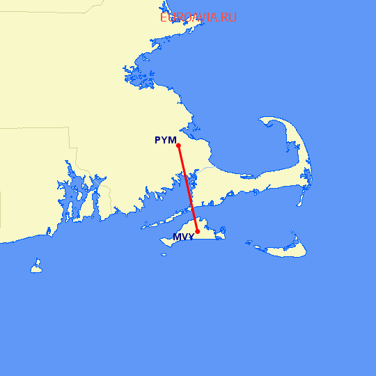 перелет Plymouth — Мартас-Винъярд на карте