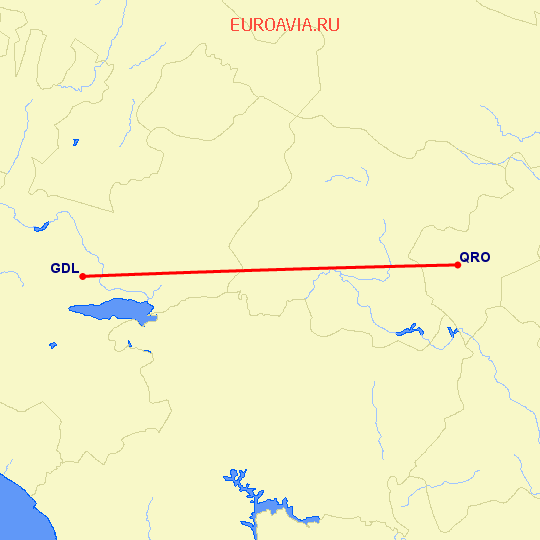 перелет Керетаро — Гуадалахара на карте