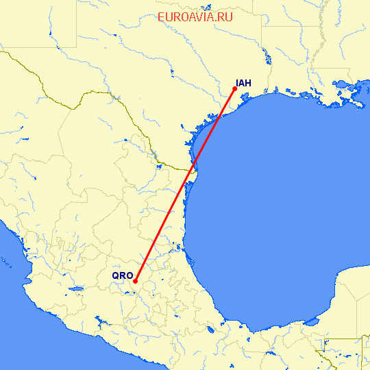 перелет Керетаро — Хьюстон на карте