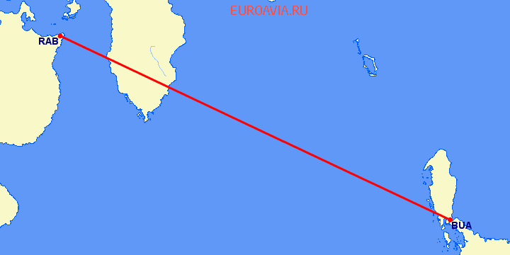 перелет Рабаул — Buka на карте