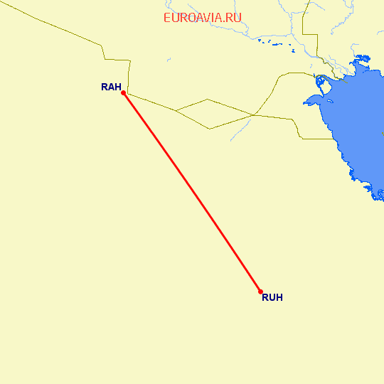 перелет Рафха — Эр Рияд на карте
