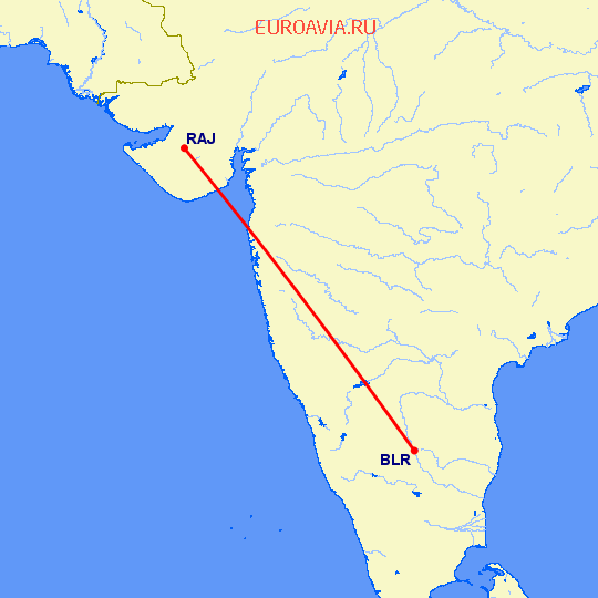 перелет Раджкот — Бангалор на карте