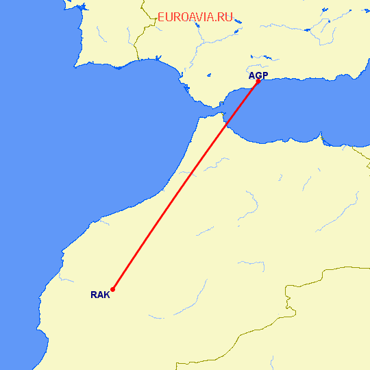 перелет Марракеш — Малага на карте