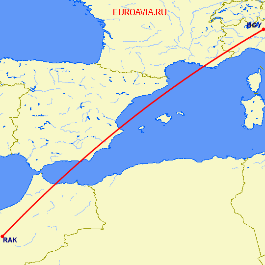 перелет Марракеш — Бергамо на карте