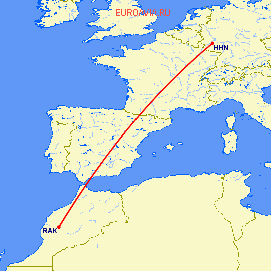 перелет Марракеш — Hahn на карте