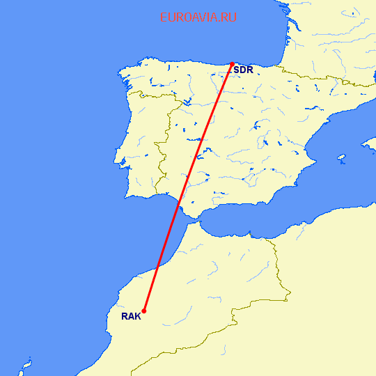 перелет Марракеш — Сантандер на карте