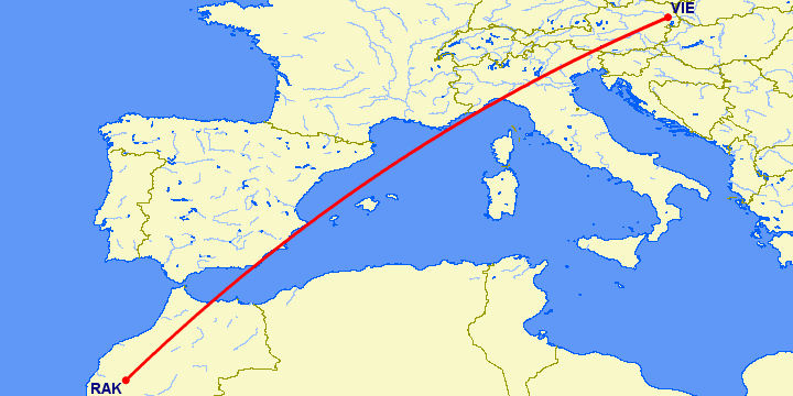 перелет Марракеш — Вена на карте