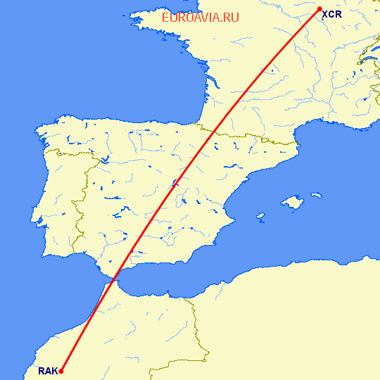 перелет Марракеш — Chalons Sur Marne на карте