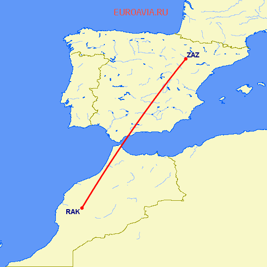 перелет Марракеш — Сарагоса на карте