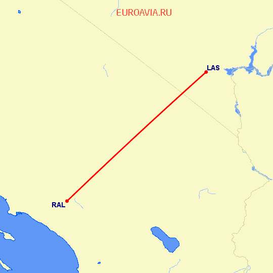 перелет Riverside — Лас Вегас на карте