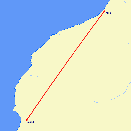 перелет Рабат — Агадир на карте
