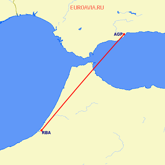 перелет Рабат — Малага на карте