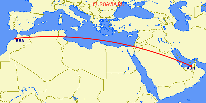 перелет Рабат — Абу Даби на карте
