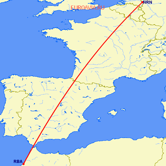 перелет Рабат — Дюссельдорф на карте