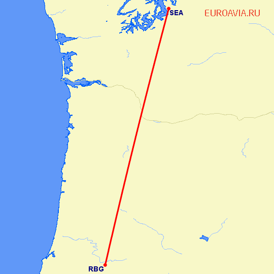 перелет Розбург — Сиэтл на карте