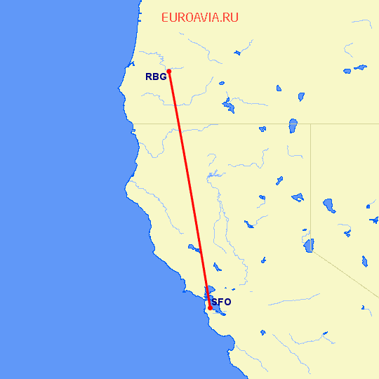 перелет Розбург — Сан Франциско на карте