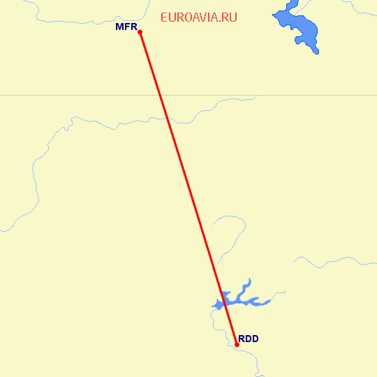 перелет Redding — Медфорд на карте