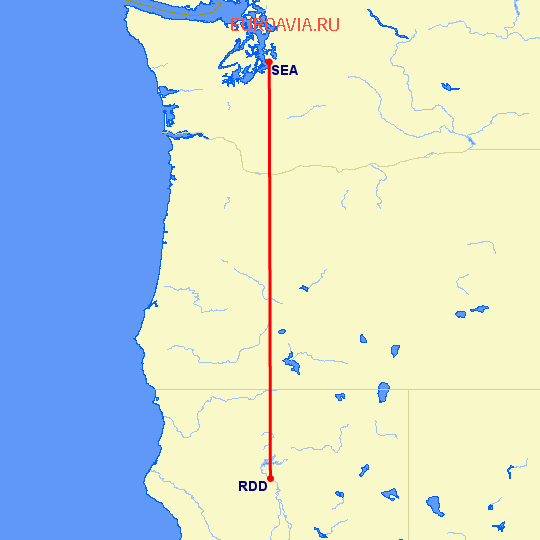 перелет Redding — Сиэтл на карте