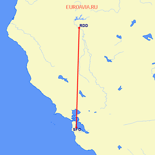 перелет Redding — Сан Франциско на карте