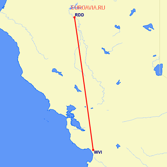 перелет Redding — Watsonville на карте