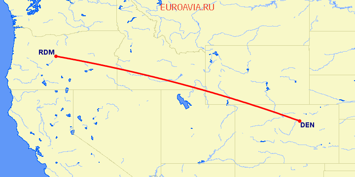 перелет Редмонд — Денвер на карте