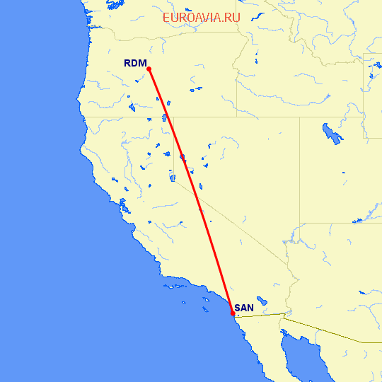 перелет Редмонд — Сан Диего на карте