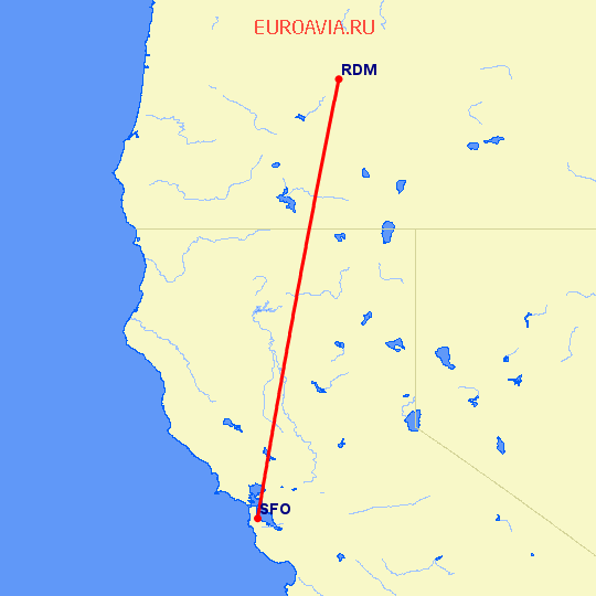 перелет Редмонд — Сан Франциско на карте