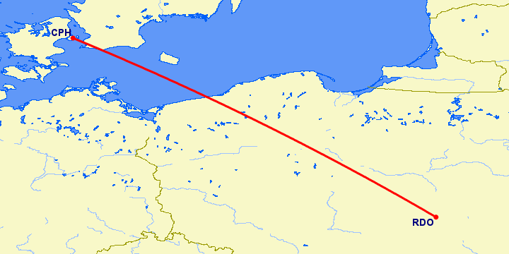 перелет Радом — Копенгаген на карте