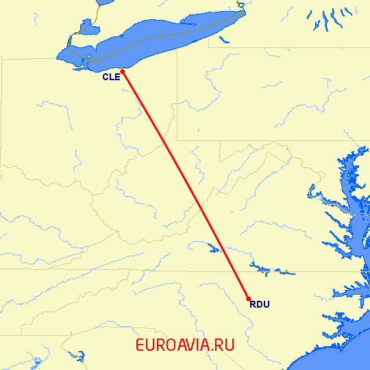 перелет Роли — Кливленд на карте