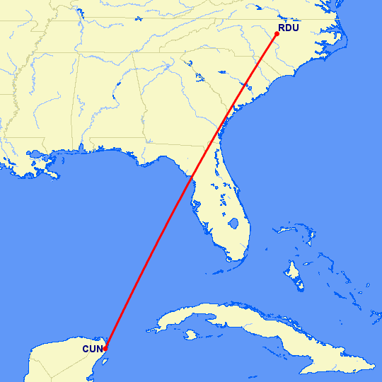 перелет Роли — Канкун на карте