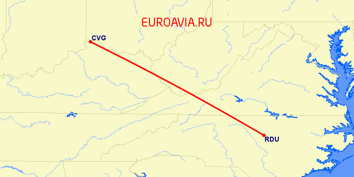 перелет Роли — Кавингтон на карте