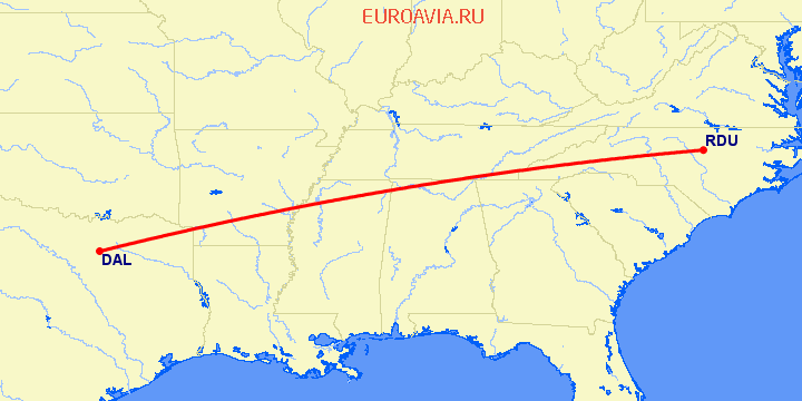 перелет Роли — Даллас на карте