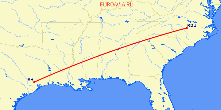 перелет Роли — Хьюстон на карте