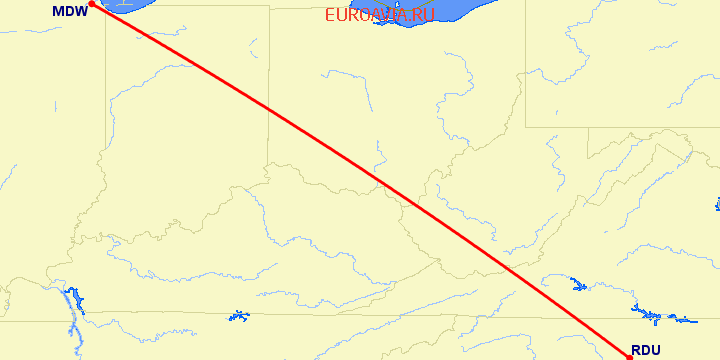 перелет Роли — Чикаго на карте