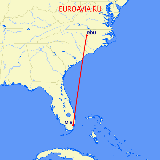 перелет Роли — Майами на карте