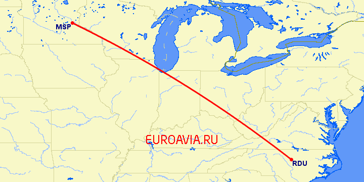 перелет Роли — Миннеаполис на карте