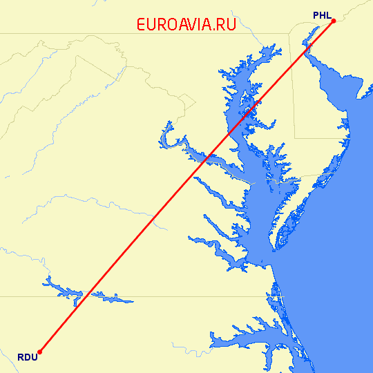 перелет Роли — Филадельфия на карте