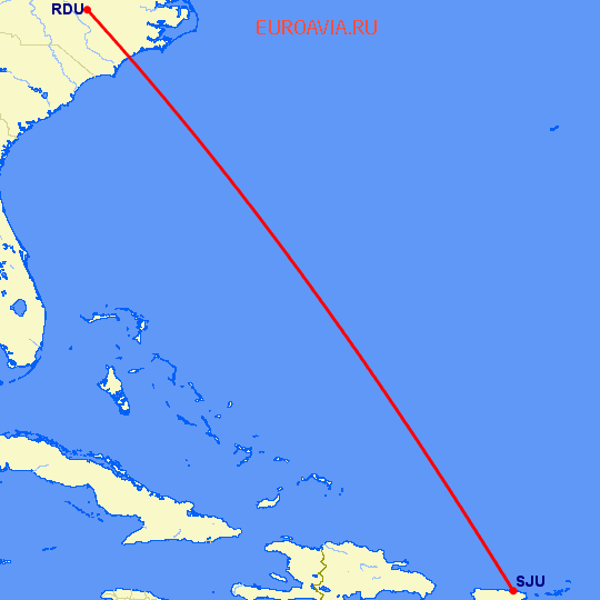перелет Роли — Сан Хуан на карте