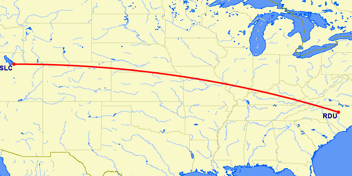 перелет Роли — Солт Лейк Сити на карте