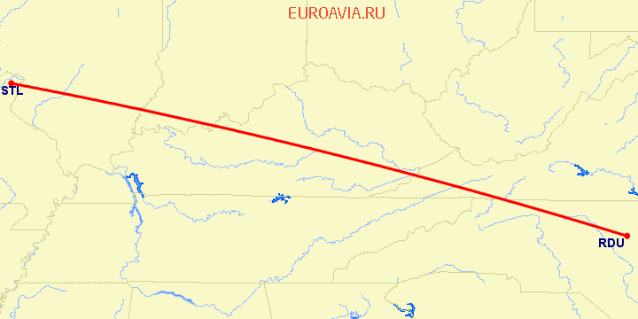 перелет Роли — Сент Луис на карте
