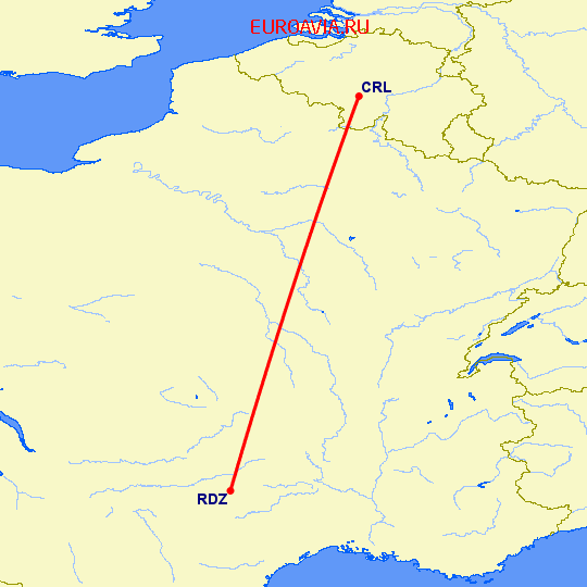 перелет Родез — Шарлеруа на карте