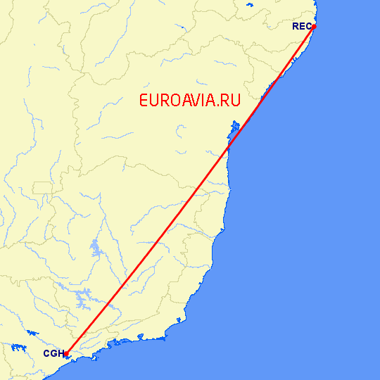 перелет Ресифе — Сан Паулу на карте