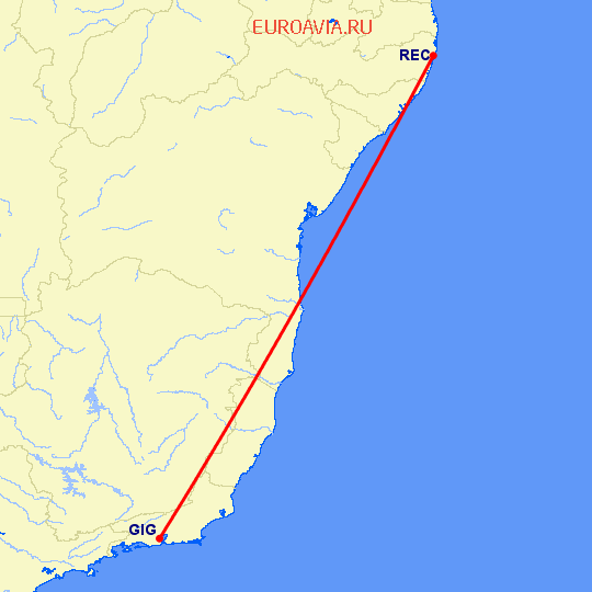 перелет Ресифе — Рио-де-Жанейро на карте