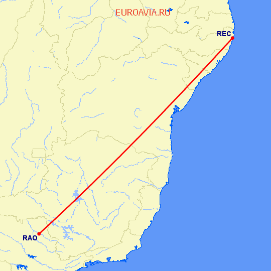 перелет Ресифе — Ribeirao Preto на карте
