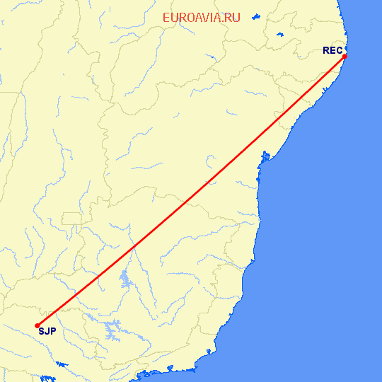 перелет Ресифе — Сан Хосе Ду Рио Прето на карте