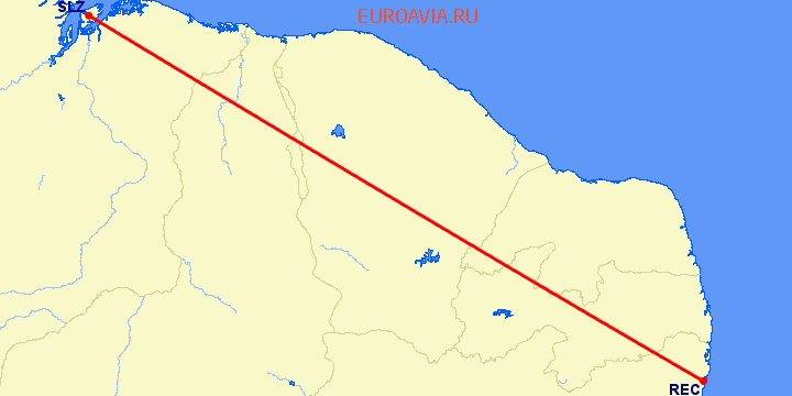 перелет Ресифе — Sao Luis на карте