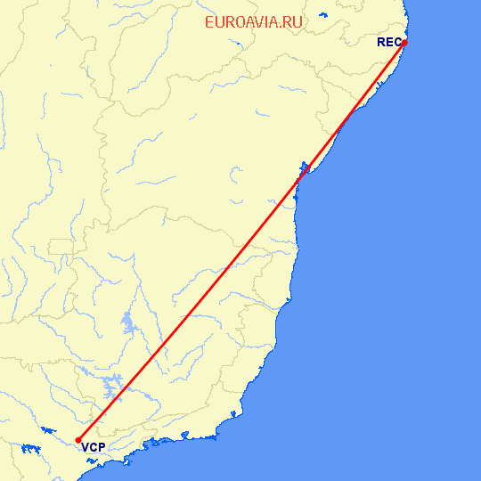 перелет Ресифе — Сан Паулу на карте
