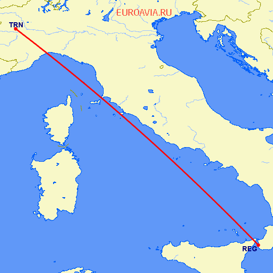 перелет Редджио Калабрия — Турин на карте