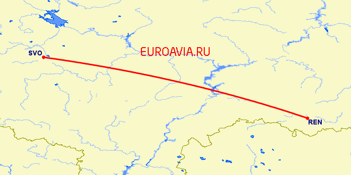 перелет Оренбург — Москва на карте
